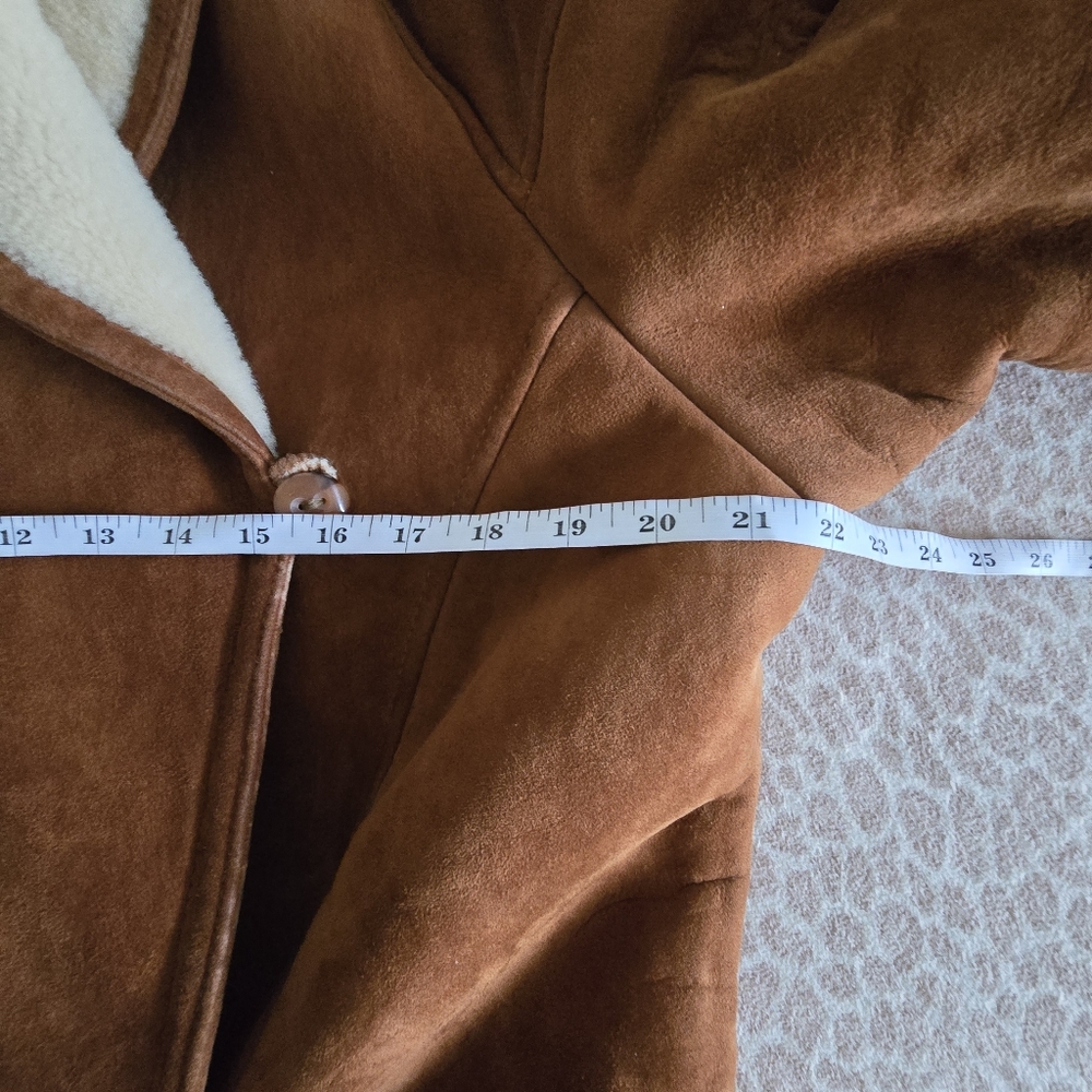 Dagorret Sienna Brown Suede Leather Shearling Midi Coat Size M-L - Picture 11 of 16